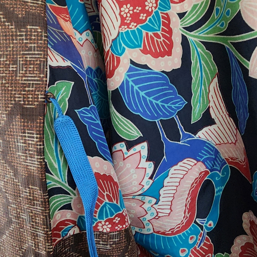 Vintage kimono silk hand stitched haori jacket brown floral lining -K11 - Picture 8 of 16